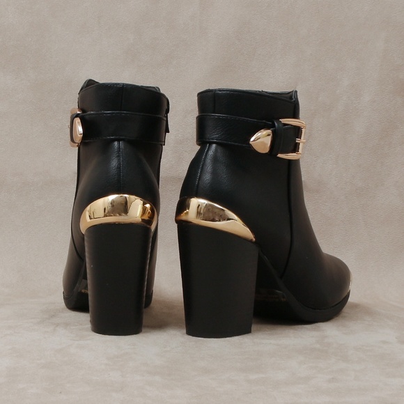 Black Faux Leather Bootie W/ Gold Detailing Apollo - Picture 4 of 5